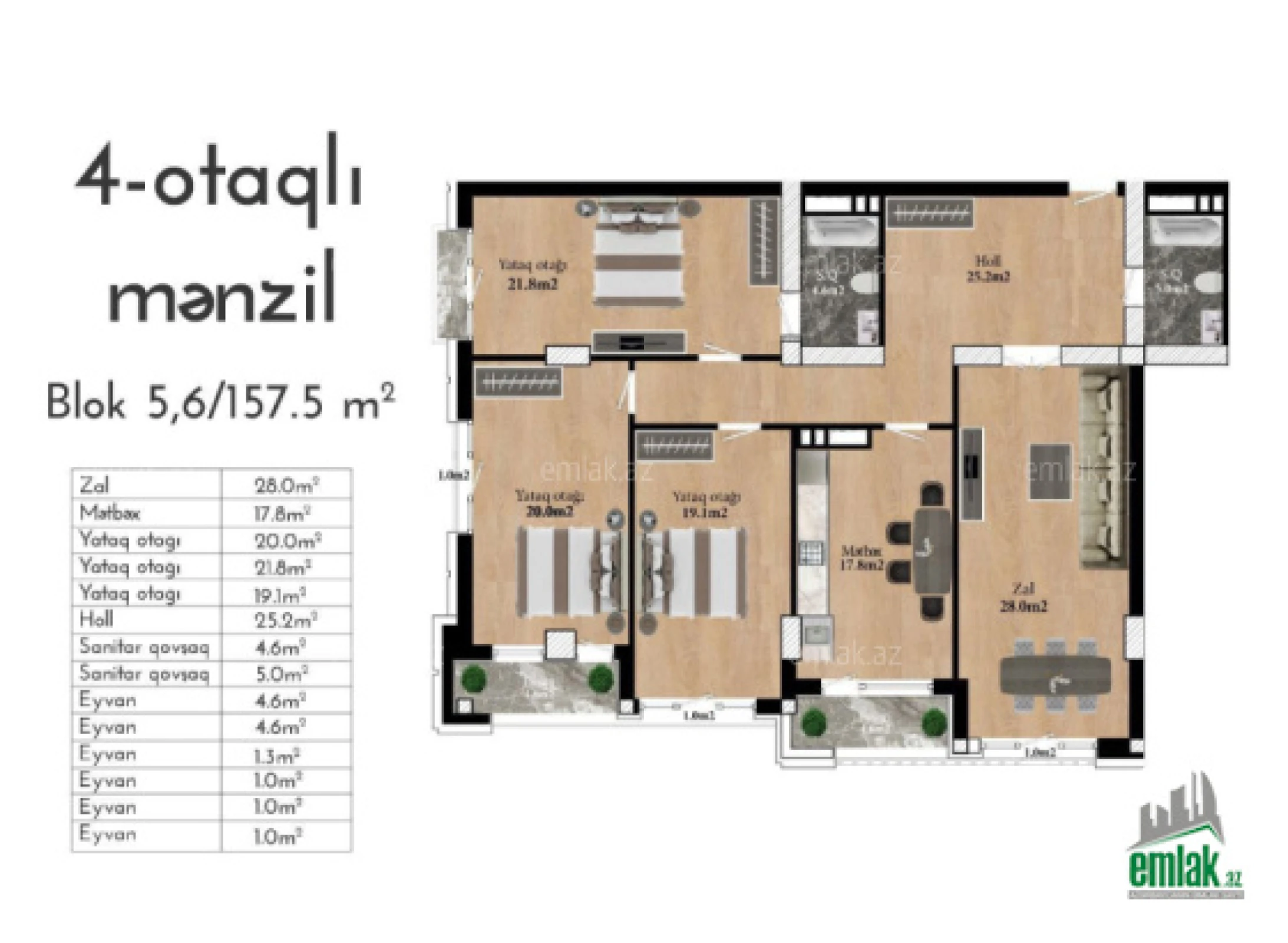 Satılır 4 otaqlı yeni tikili 157.5 m²