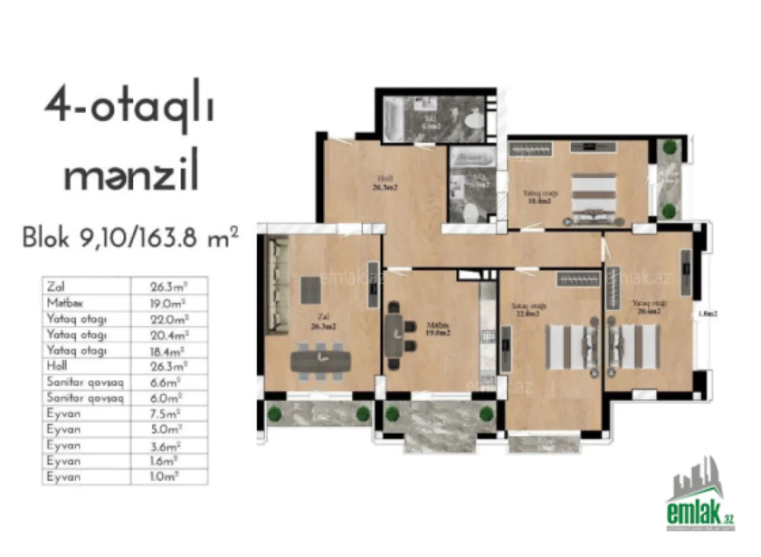 Satılır 4 otaqlı yeni tikili 163.8 m²