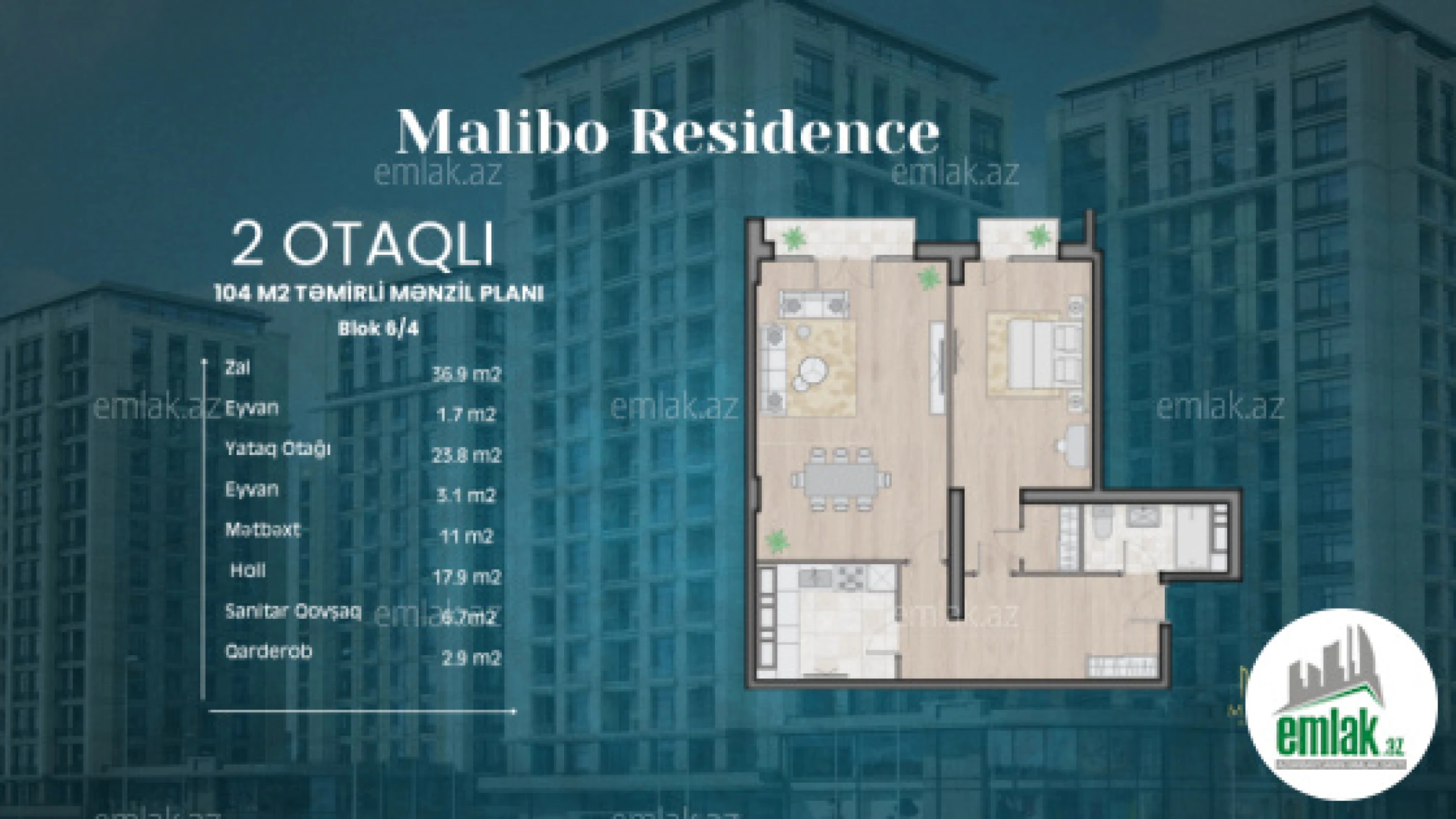 Satılır 2 otaqlı yeni tikili 104 m²