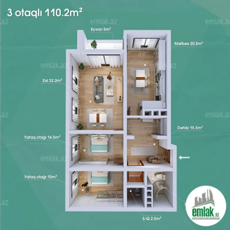 Satılır 3 otaqlı yeni tikili 110.2 m²