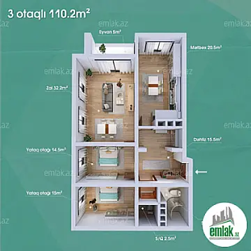 Satılır 3 otaqlı yeni tikili 110.2 m²