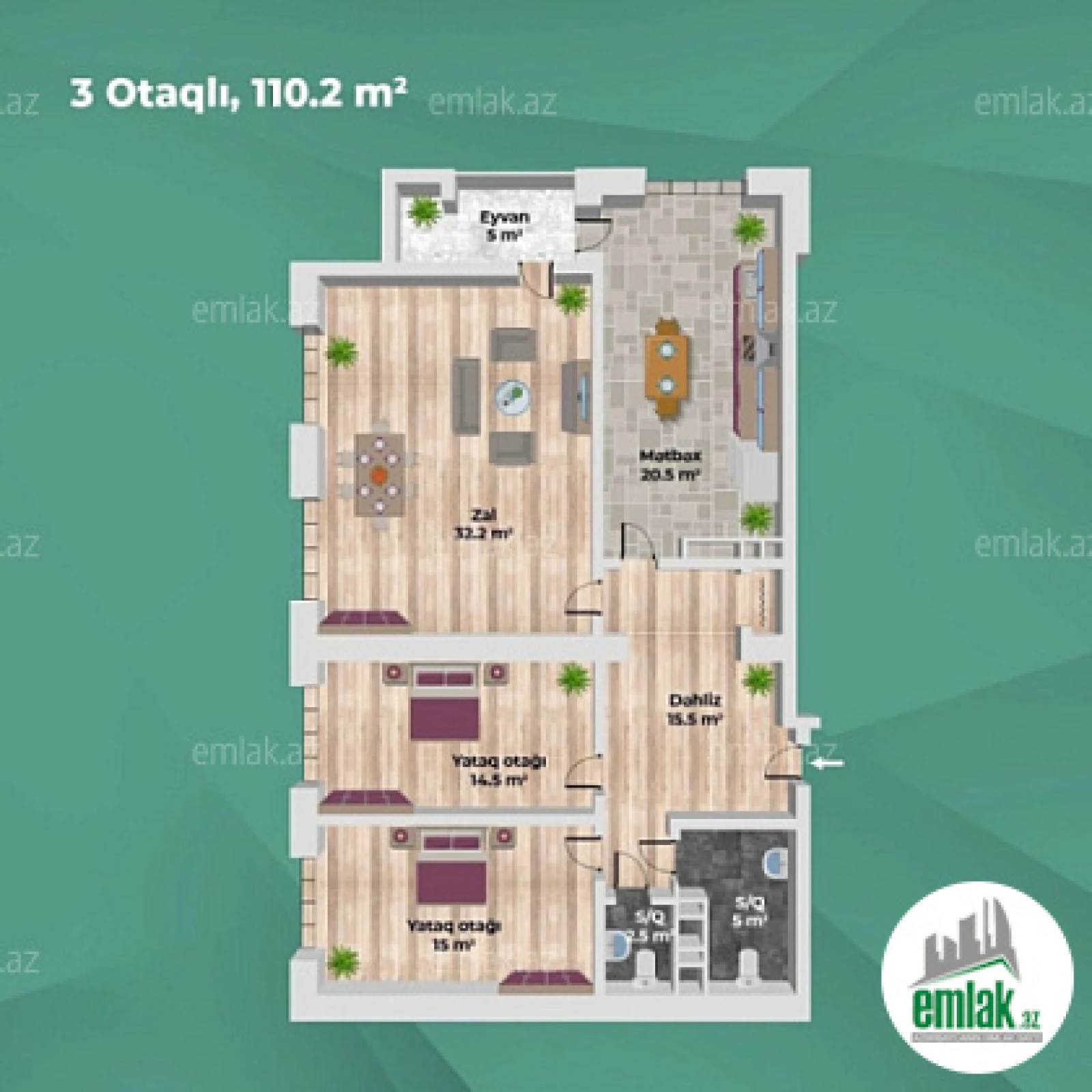 Satılır 3 otaqlı yeni tikili 110.2 m²