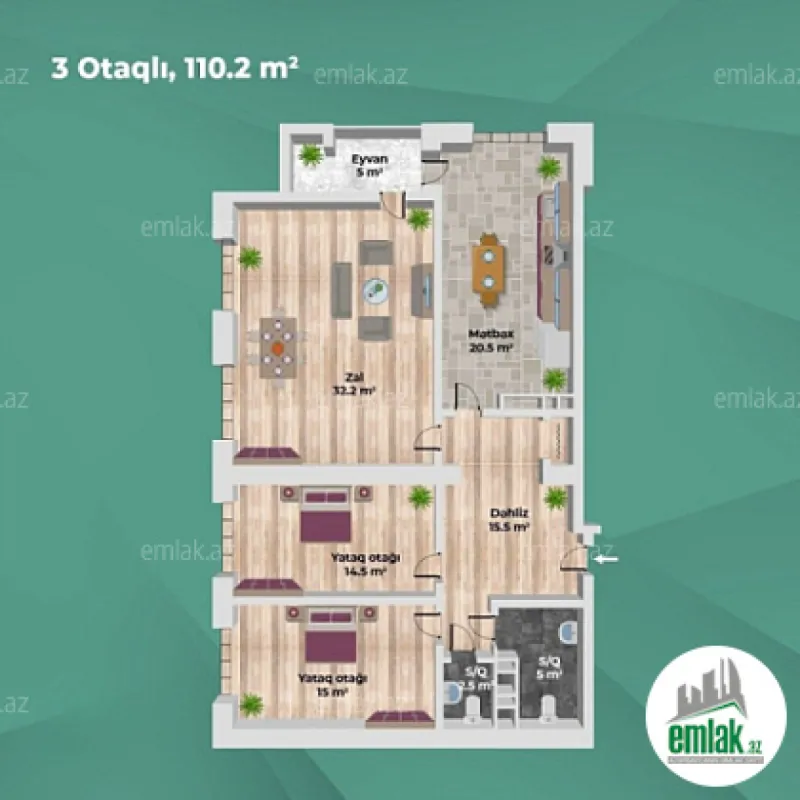 Satılır 3 otaqlı yeni tikili 110.2 m²