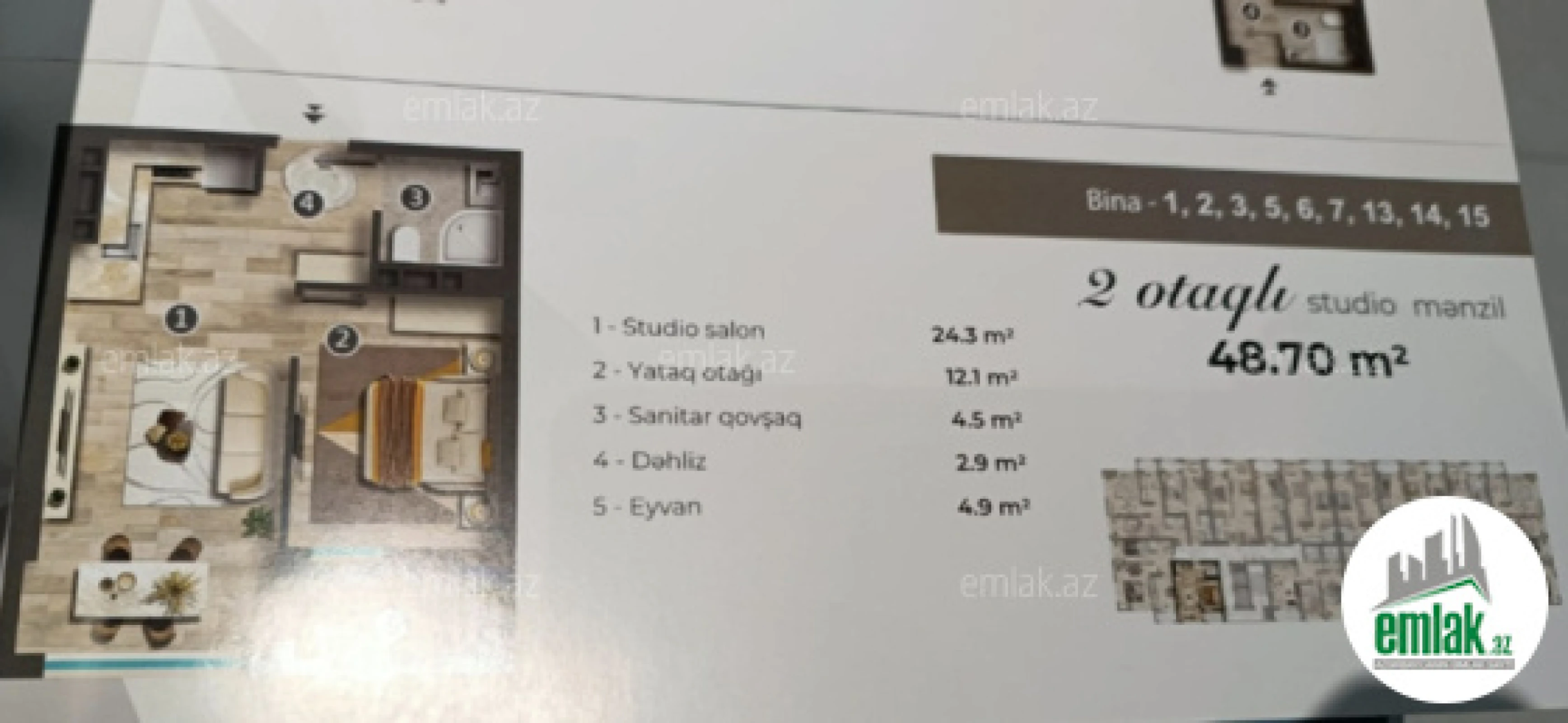 Satılır 2 otaqlı yeni tikili 48.7 m²