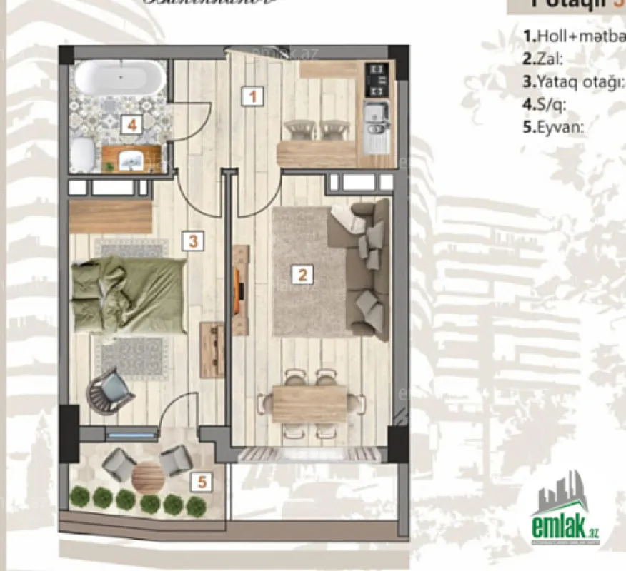 Satılır 1 otaqlı yeni tikili 51.2 m²
