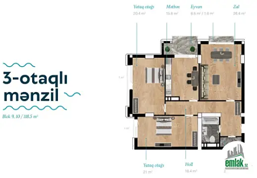 Satılır 3 otaqlı yeni tikili 118 m²