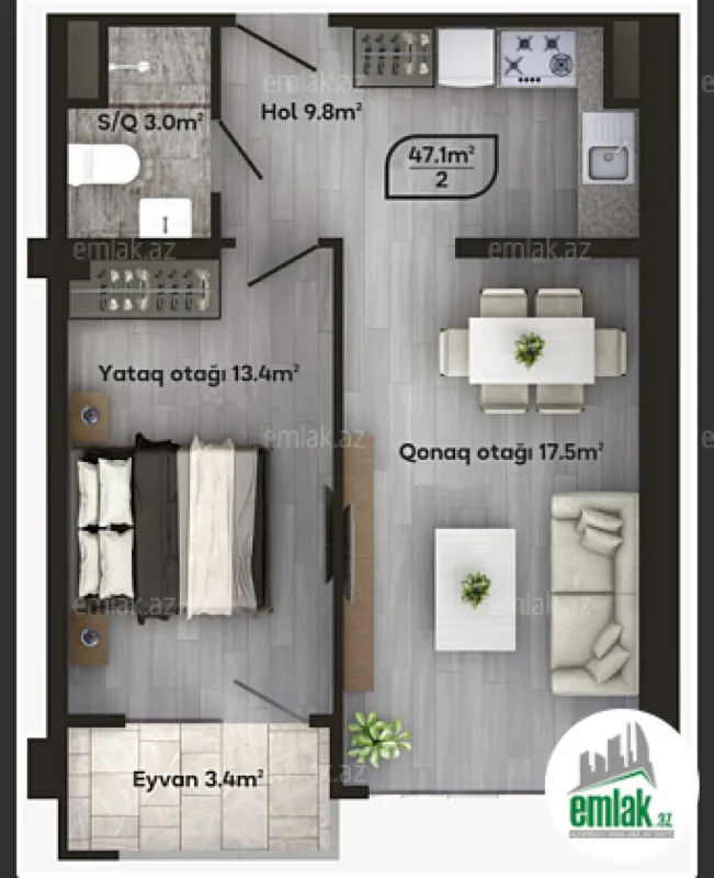 Satılır 2 otaqlı yeni tikili 47.1 m²