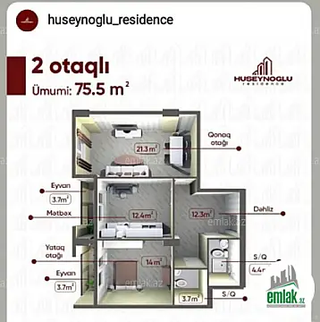 Satılır 2 otaqlı yeni tikili 77 m²