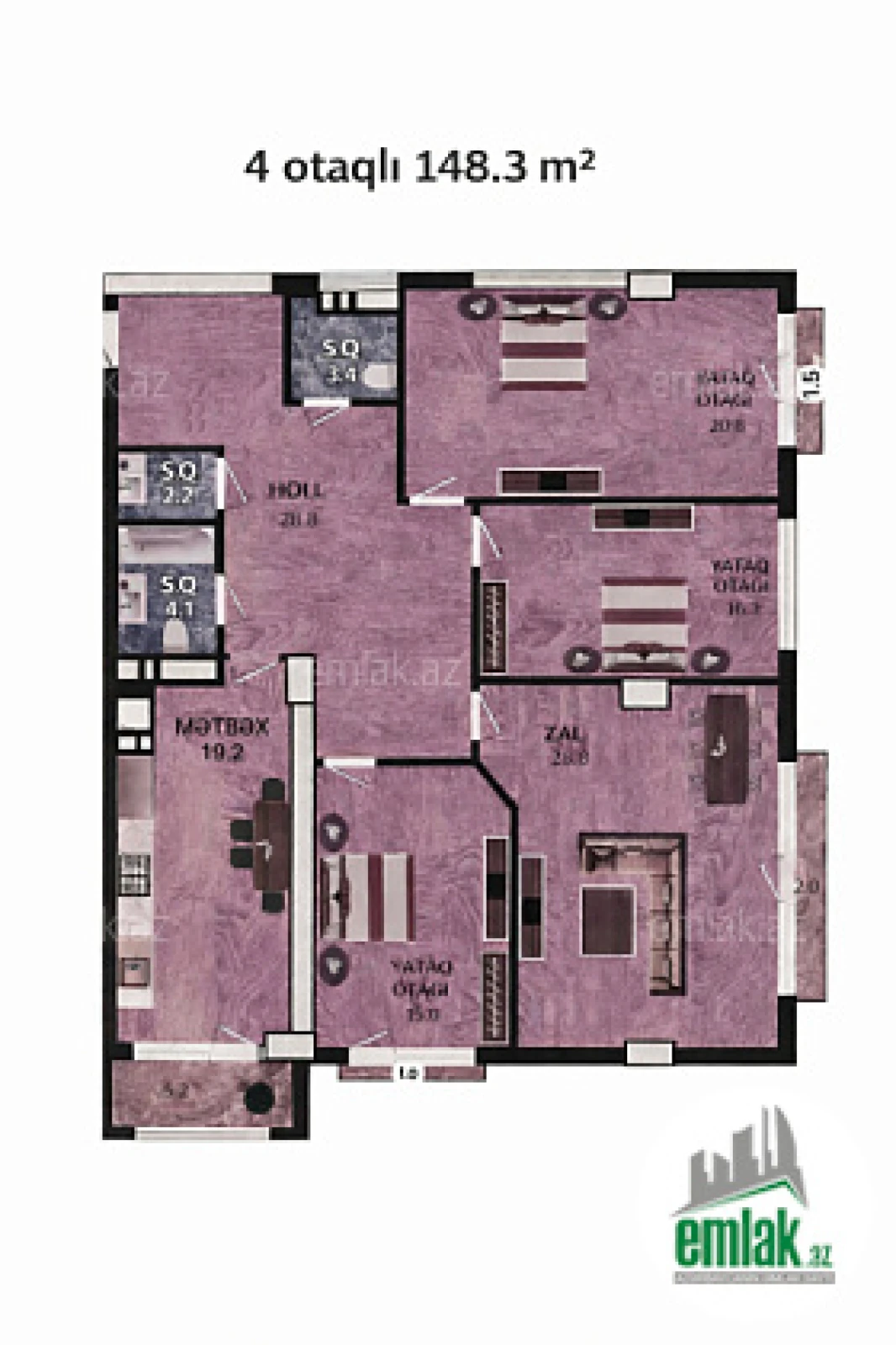 Satılır 4 otaqlı yeni tikili 148.3 m²