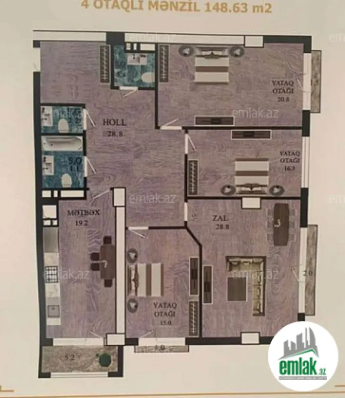 Satılır 4 otaqlı yeni tikili 148 m²