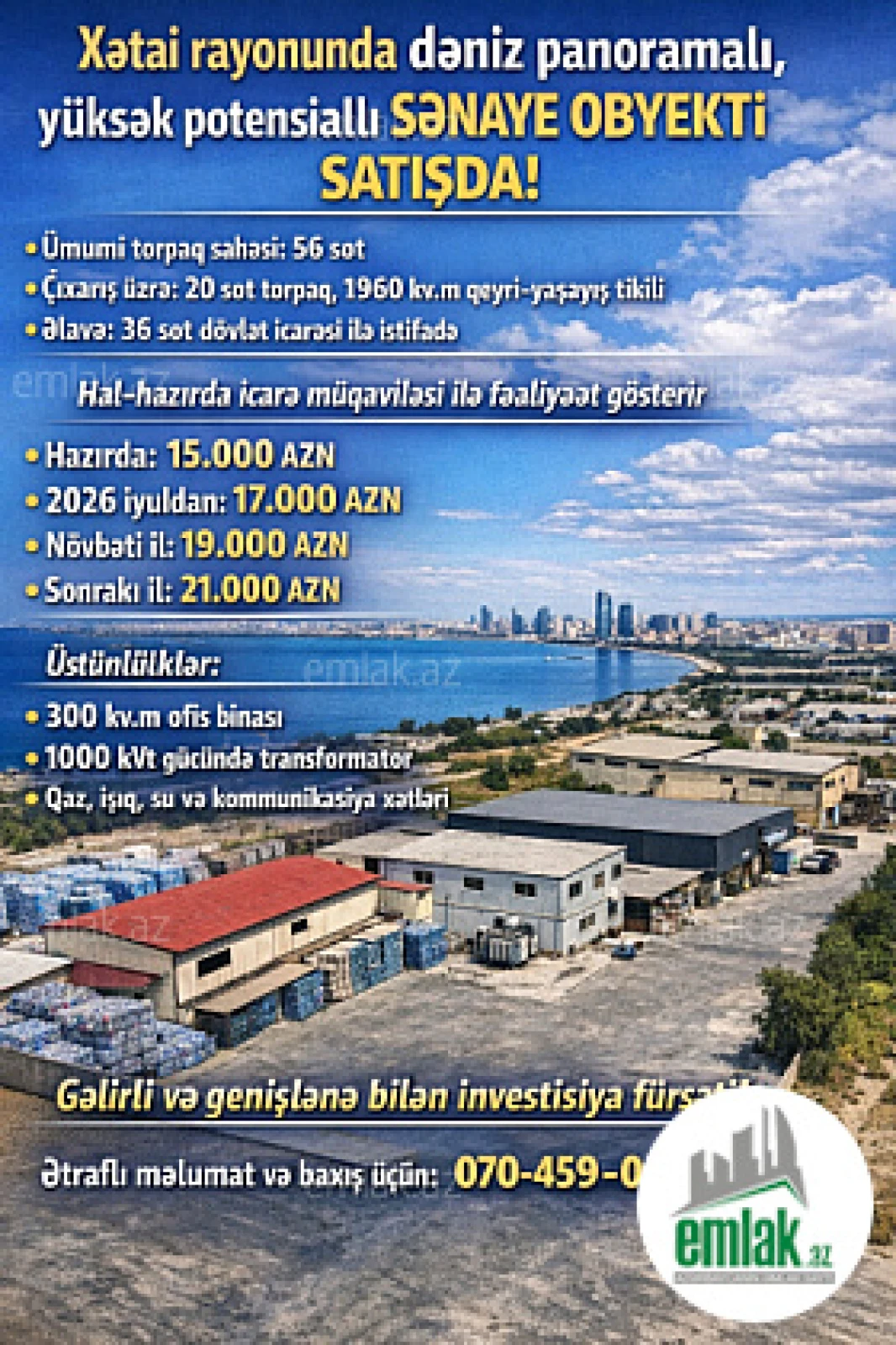 Satılır 11 otaqlı obyekt 1000 m²