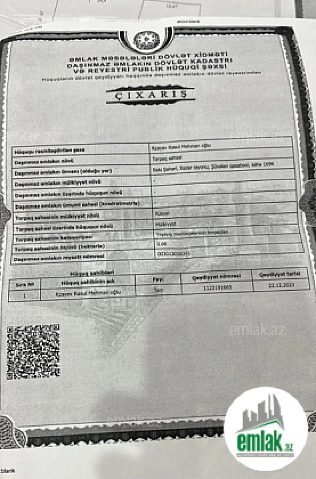 Satılır torpaq sahəsi 6 m²