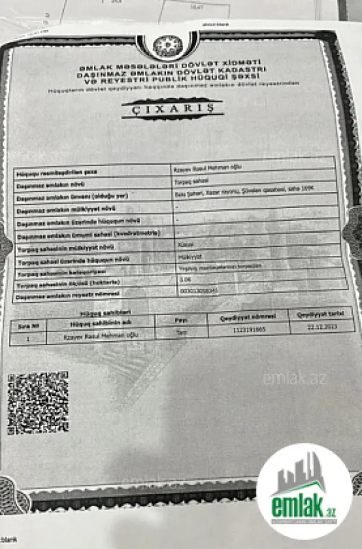 Satılır torpaq sahəsi 6 m²