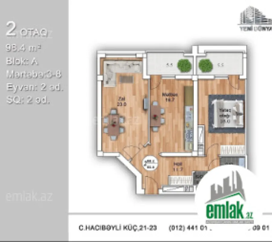 Satılır 2 otaqlı yeni tikili 98.4 m²