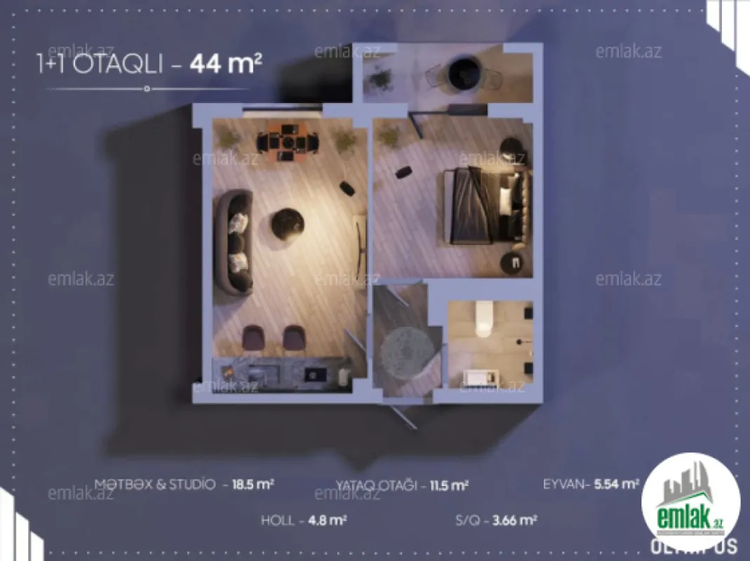 Satılır 1 otaqlı yeni tikili 44 m²