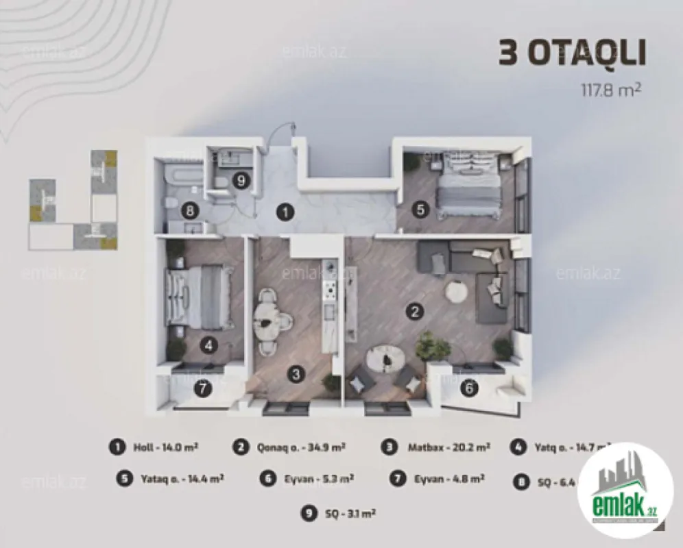 Satılır 3 otaqlı yeni tikili 118 m²
