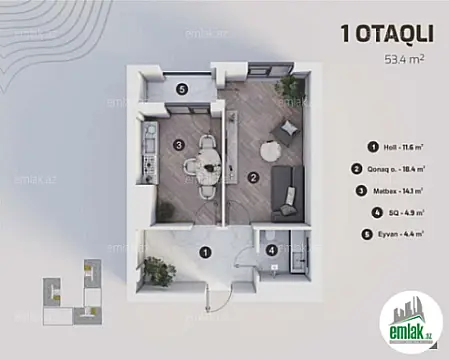 Satılır 2 otaqlı yeni tikili 53.4 m²