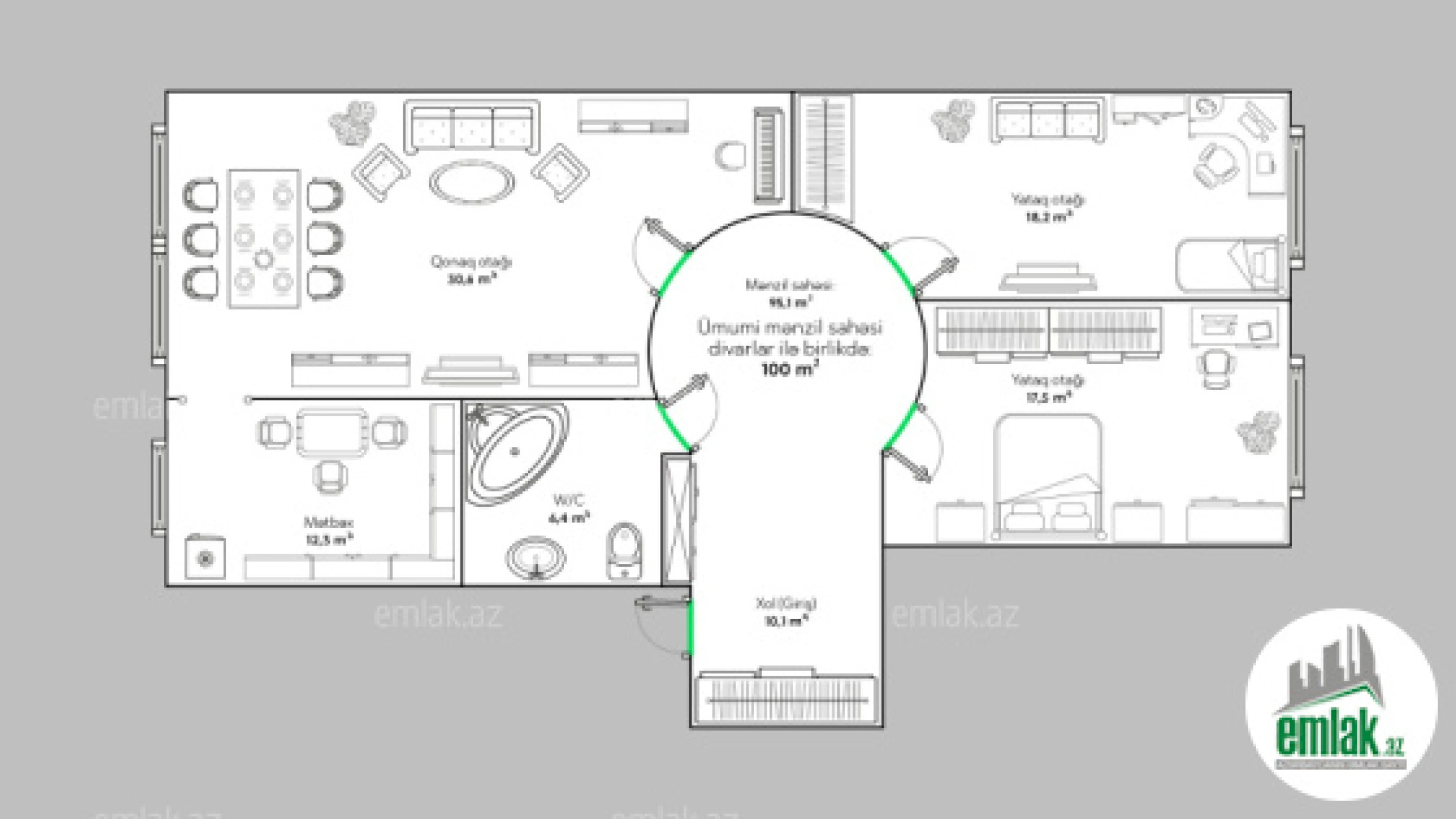Satılır 3 otaqlı yeni tikili 105.5 m²
