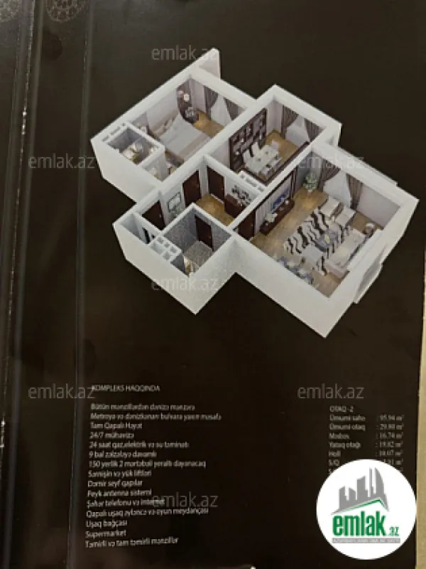 Satılır 2 otaqlı yeni tikili 100 m²