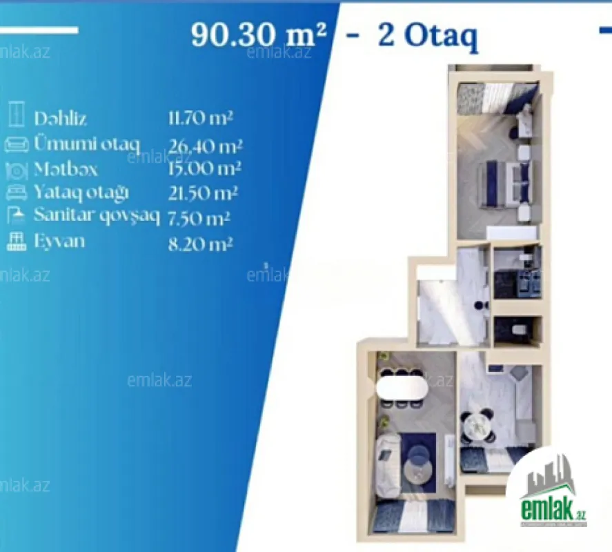 Satılır 2 otaqlı yeni tikili 93 m²