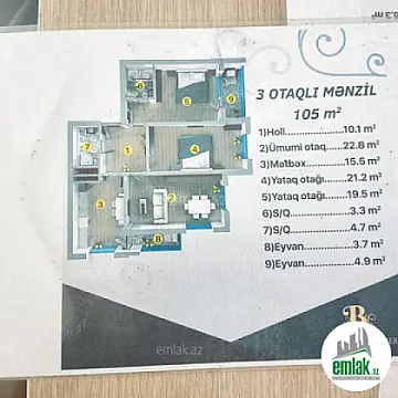 Satılır 3 otaqlı yeni tikili 105 m²