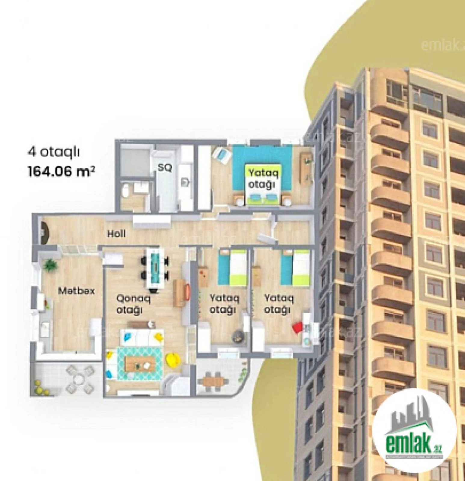 Satılır 4 otaqlı yeni tikili 165 m²