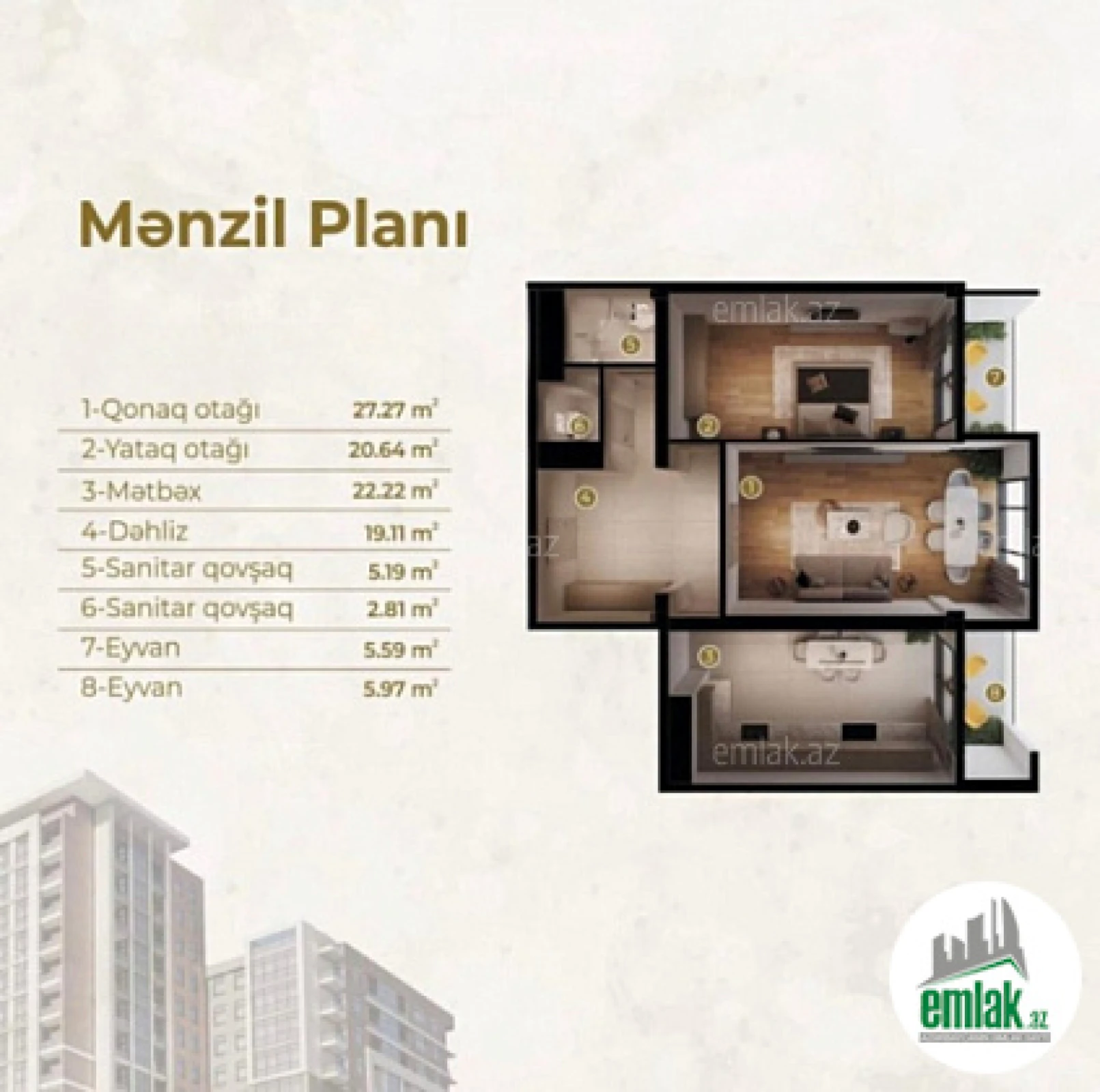 Satılır 2 otaqlı yeni tikili 110 m²