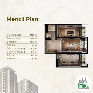 Satılır 2 otaqlı yeni tikili 110 m²