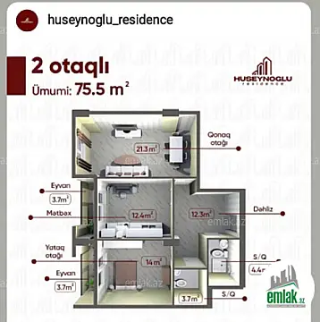 Satılır 2 otaqlı yeni tikili 76 m²