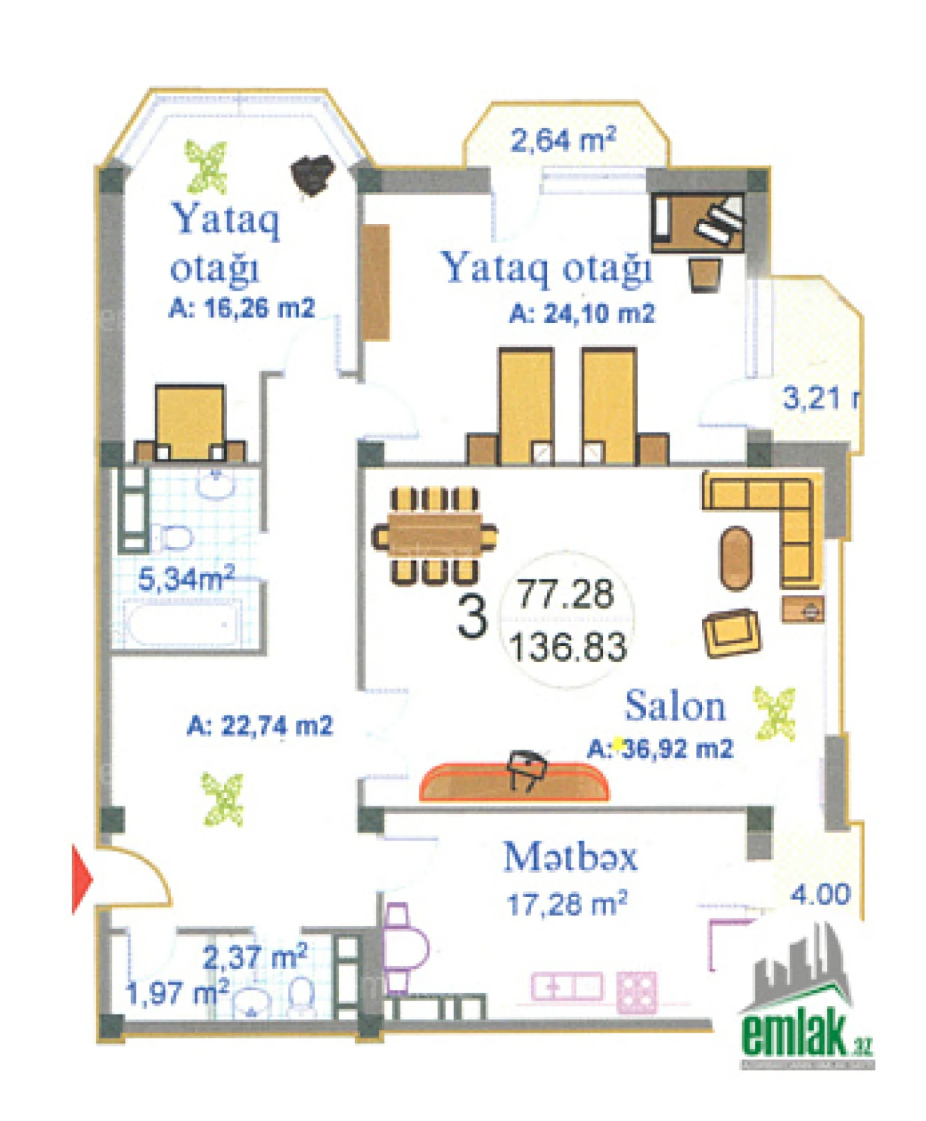 Satılır 3 otaqlı yeni tikili 137 m²