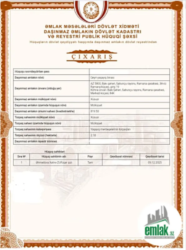 Satılır torpaq sahəsi 3 m²