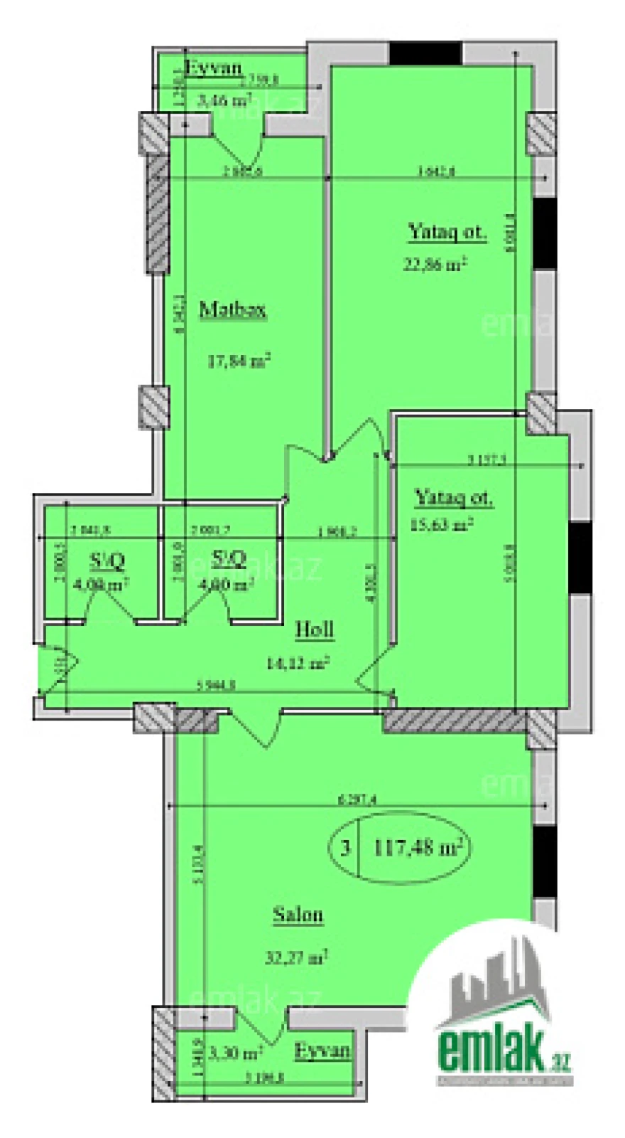 Satılır 3 otaqlı yeni tikili 118 m²