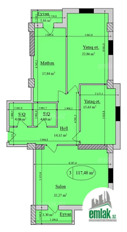 Satılır 3 otaqlı yeni tikili 118 m²