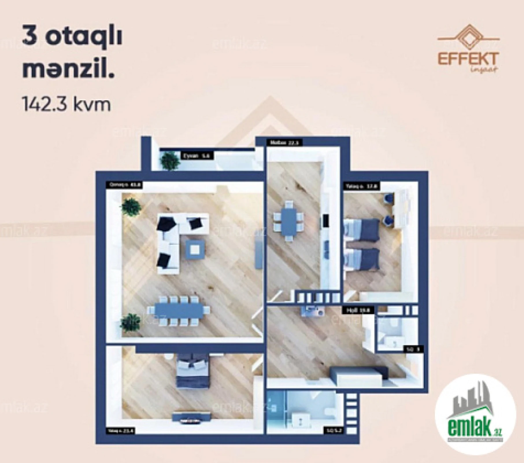 Satılır 3 otaqlı yeni tikili 142 m²