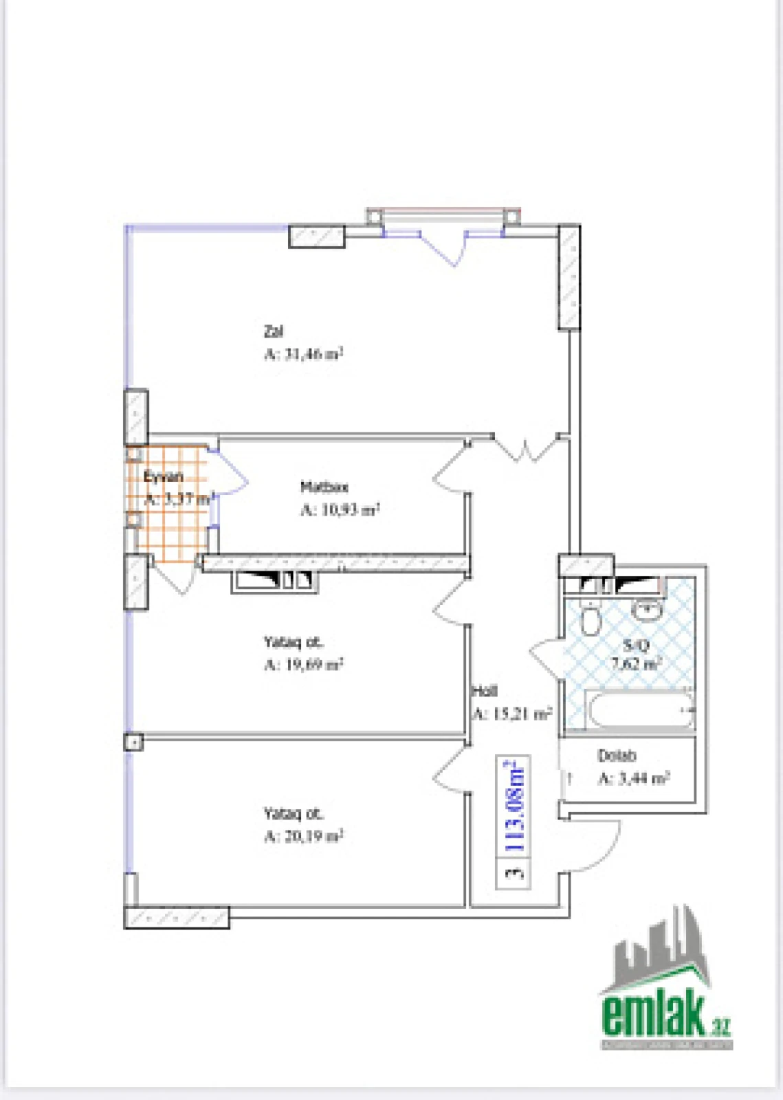 Satılır 3 otaqlı yeni tikili 113 m²