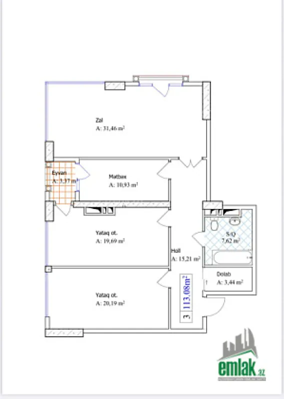 Satılır 3 otaqlı yeni tikili 113 m²