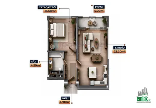 Satılır 1 otaqlı yeni tikili 53.18 m² — Bakı 1 otaq 53.18 m²