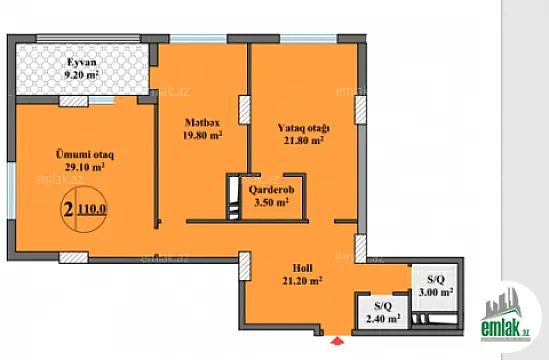 Satılır 2 otaqlı yeni tikili 110 m² — Bakı 2 otaq 110.00 m²