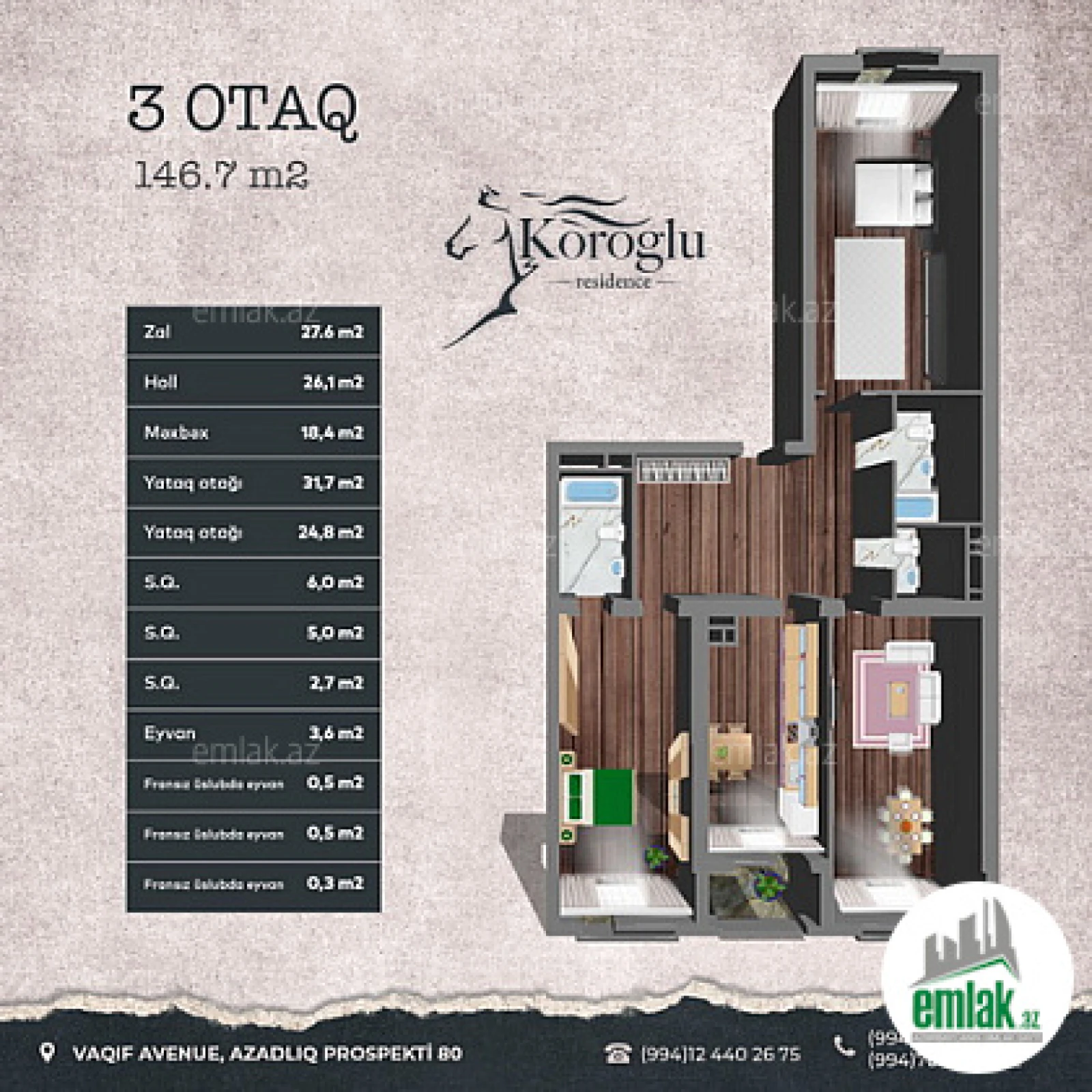 Satılır 3 otaqlı yeni tikili 146.7 m²