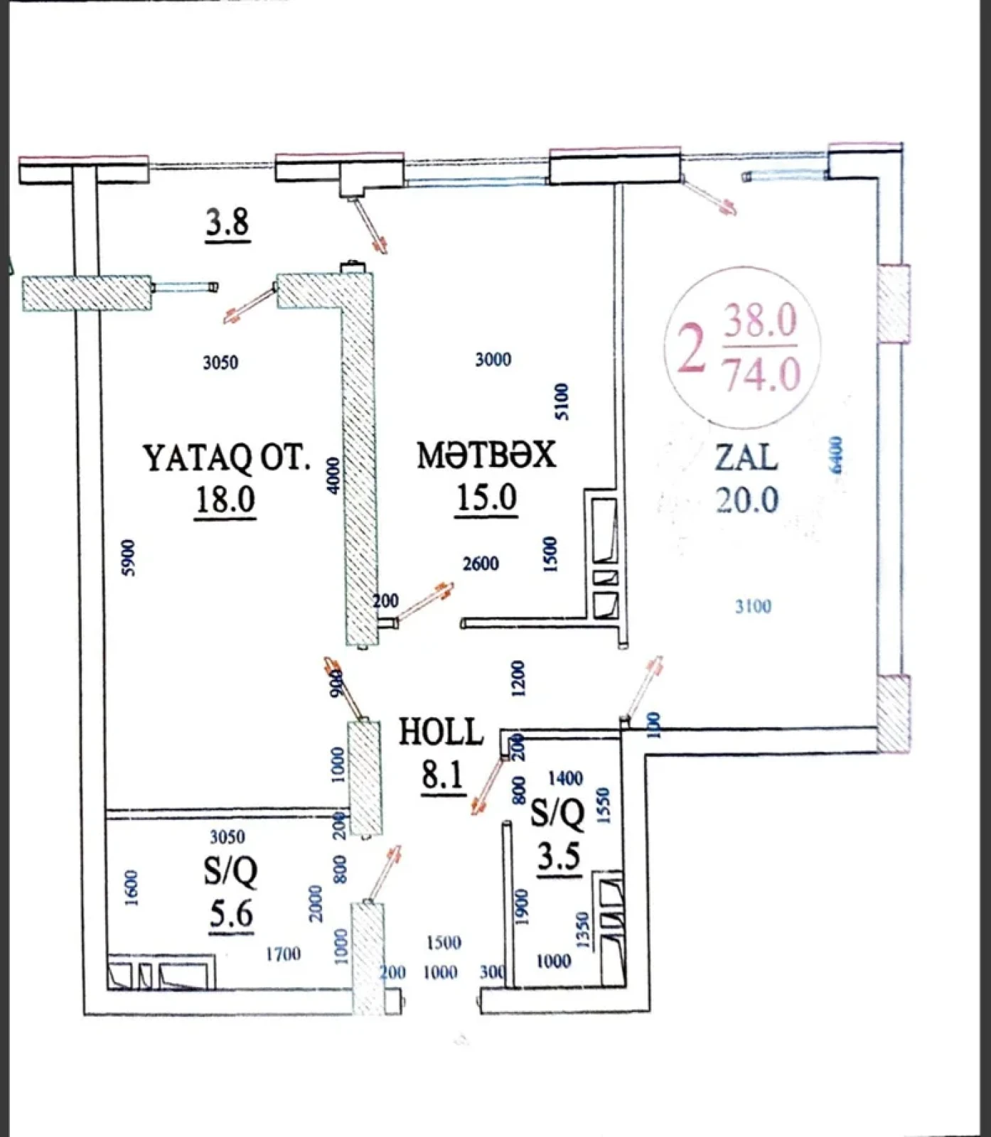 Satılır 2 otaqlı yeni tikili 74 m²