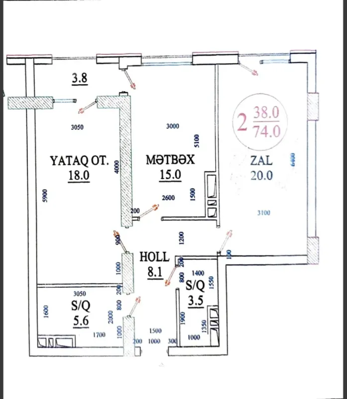 Satılır 2 otaqlı yeni tikili 74 m²