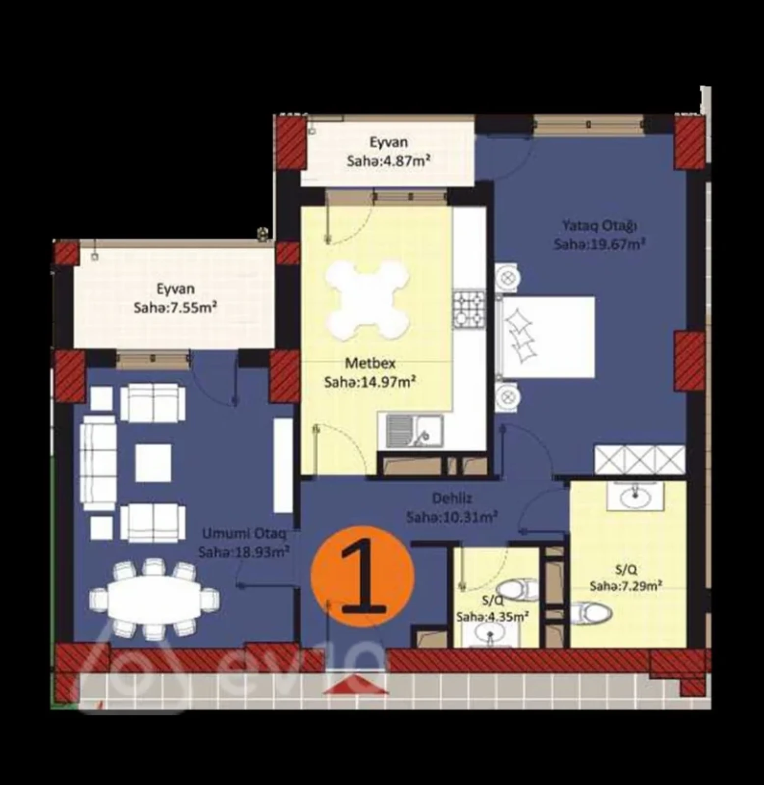 Satılır 2 otaqlı yeni tikili 88 m²