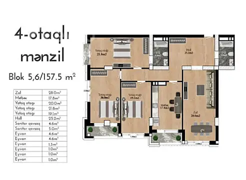 Satılır 4 otaqlı yeni tikili 157.5 m² — Bakı, Nəsimi 4 otaq 157.50 m²
