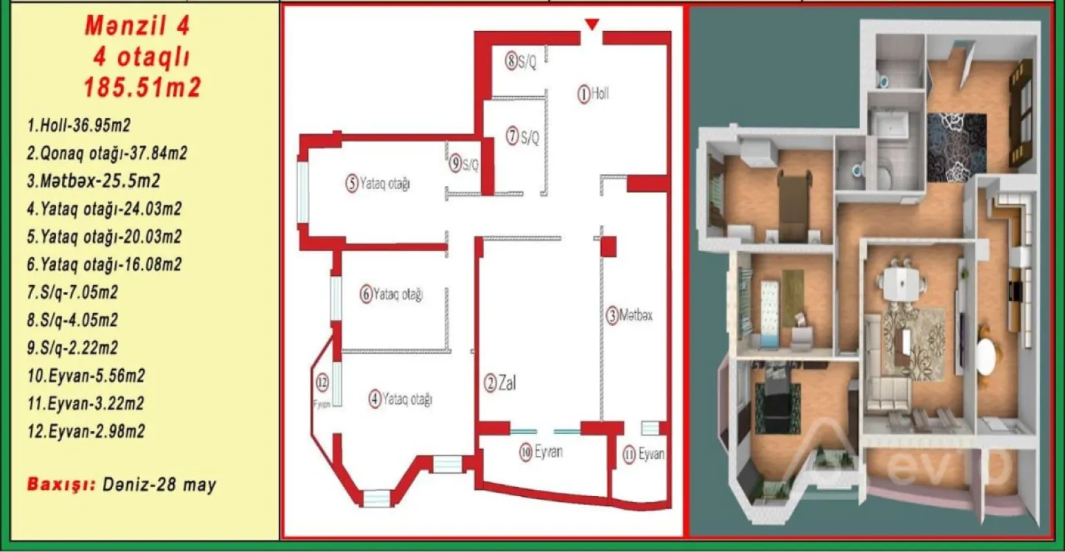 Satılır 4 otaqlı yeni tikili 186 m²