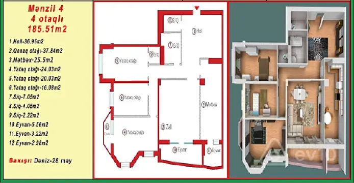 Satılır 4 otaqlı yeni tikili 186 m²