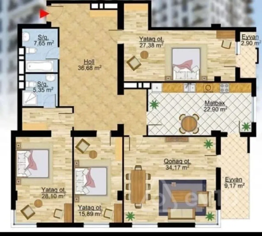 Satılır 4 otaqlı yeni tikili 192.5 m²
