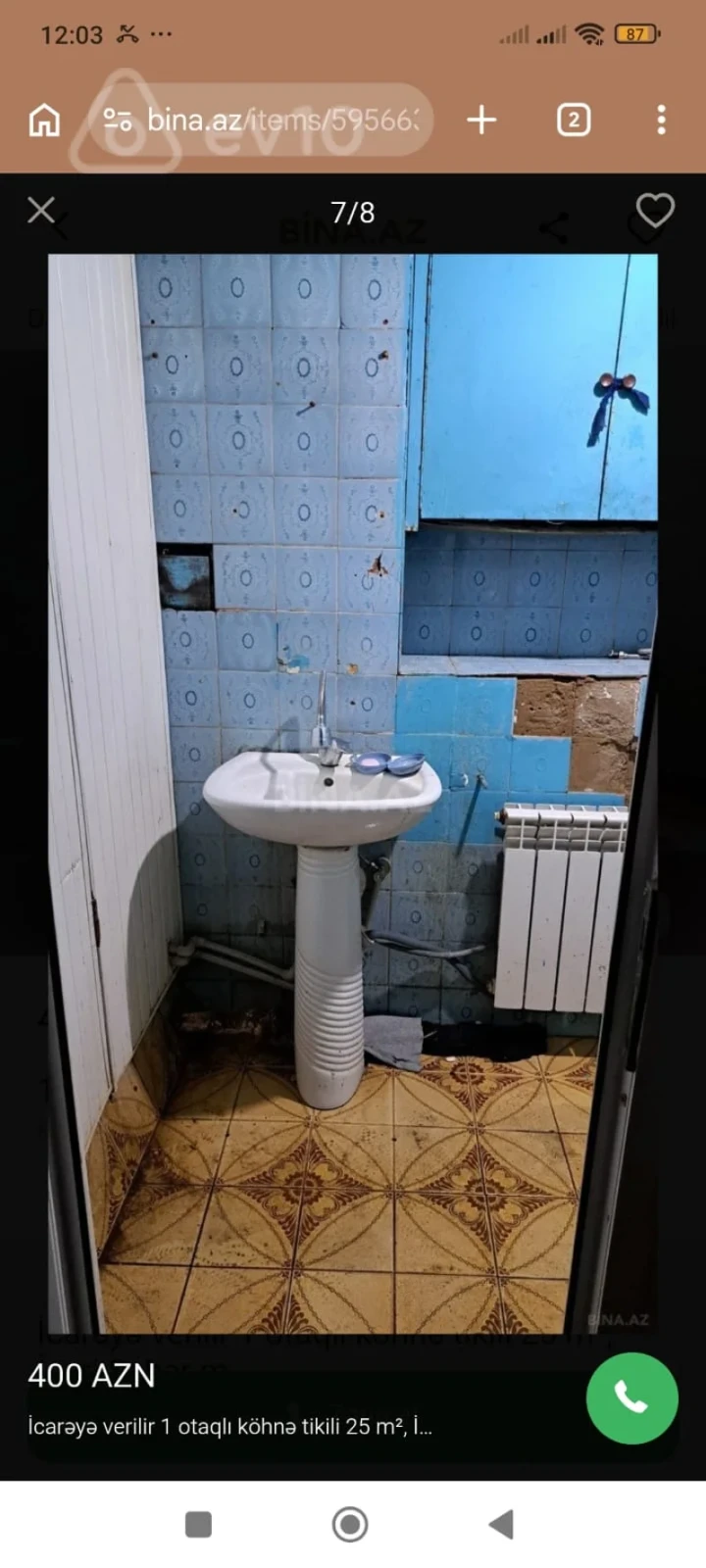 Kirayə verilir 1 otaqlı köhnə tikili 26 m²