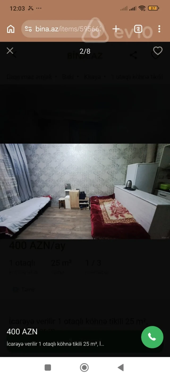 Kirayə verilir 1 otaqlı köhnə tikili 26 m²