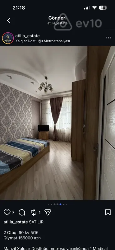 Kirayə verilir 2 otaqlı yeni tikili 65 m²