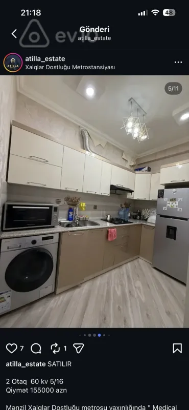 Kirayə verilir 2 otaqlı yeni tikili 65 m²